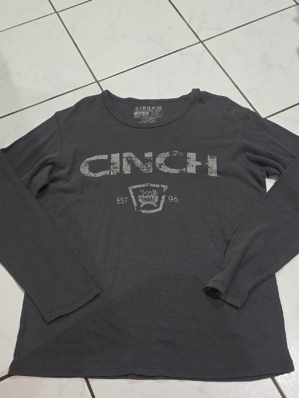 Cinch Men's Long Sleeve Crewneck Shirt in Charcoal with Faded Logo
